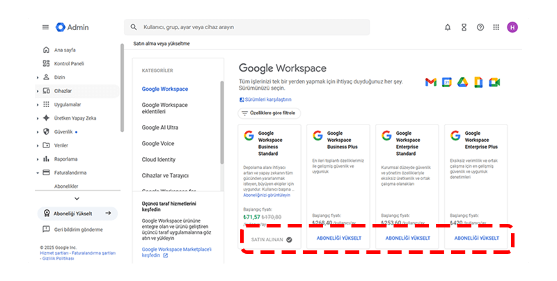 Google Workspace Planını Değiştirme (Adım Adım Anlatım)